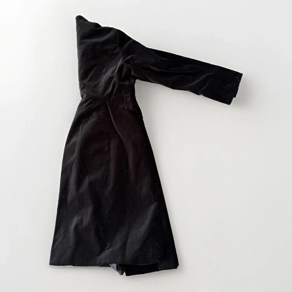 VTG Newport News Black Velvet Military Longline Coat Steampunk Goth Jacket 14